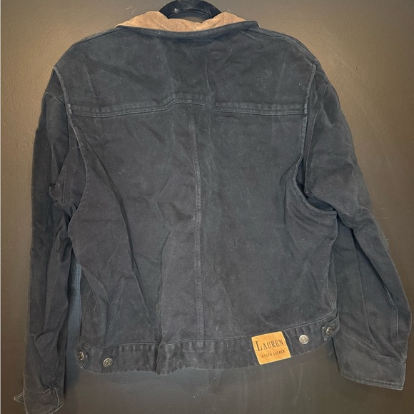 Ralph Lauren Black Jacket with Tan Leather Collar - Picture 6 of 11